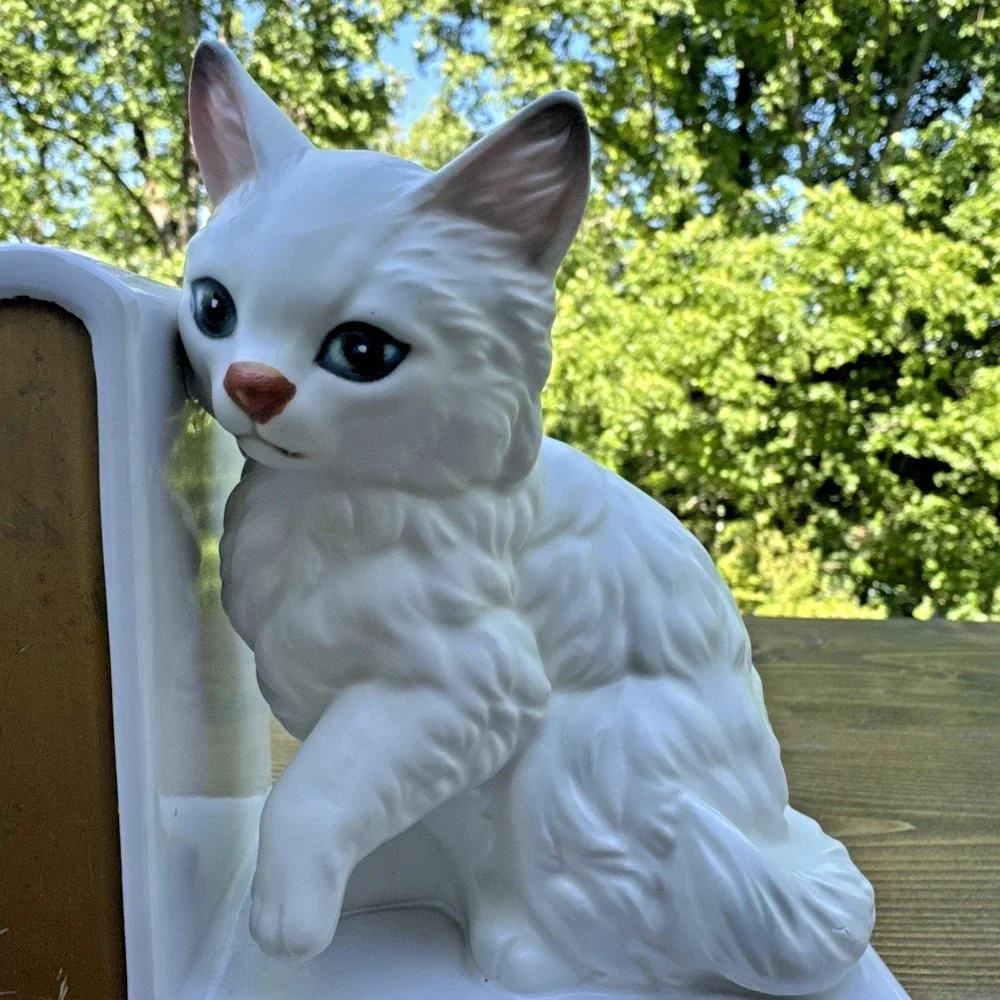 Vintage Lefton Japan White Cat Bookends Ceramic Persian Kitten Book Ends - Picture 14 of 16